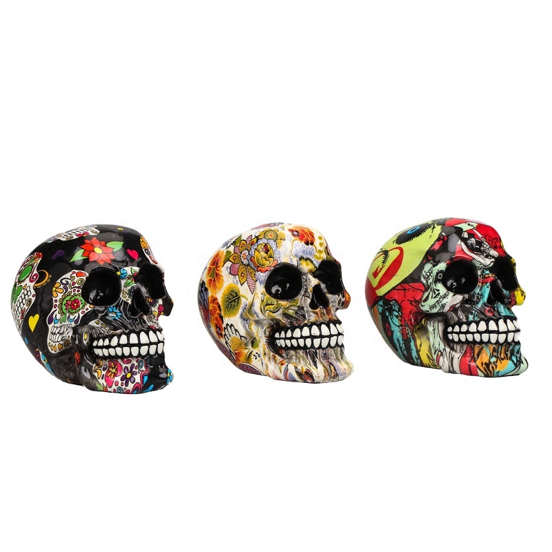 Mexican style polyresin skull sculpture crafts Day of the Dead decor statue resin human skull figurines ornaments
