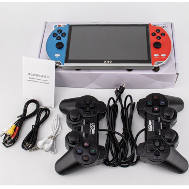Игровая консоль X40, 7 дюймов, 20000 встроенных игр, 16 ГБ, 2 джойстика