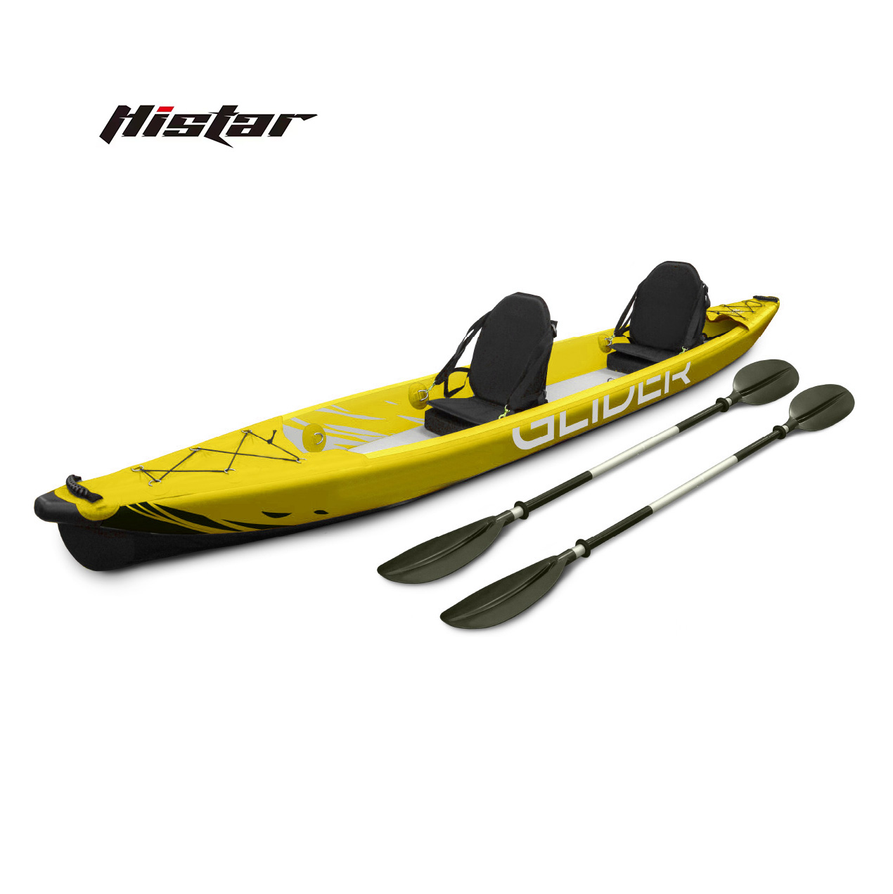 Histar New Yellow Color Manufacturer 4.73m Rowing Boat Full Drop Stitch Double Kayak Inflatable Fishing Tandem Kayak