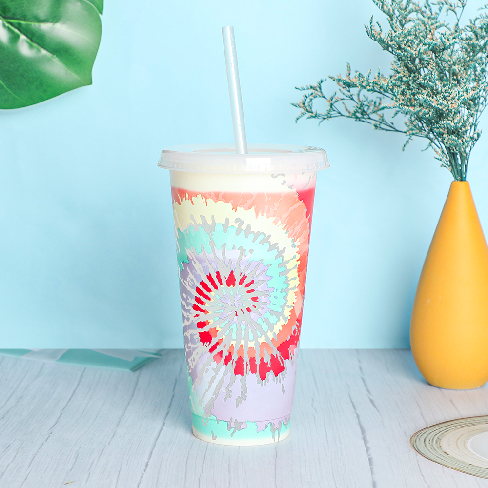 24oz изменение цвета кружка с сублимационной печатью, оптовый заказ многоразовый пластиковый стакан с трубочкой