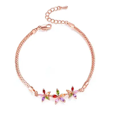 Hot Sale Women Fashion Gift Multicolor Bracelets Jewellery Copper AAA Cubic Zircon Flower Rose Gold Charm Statement Bracelet