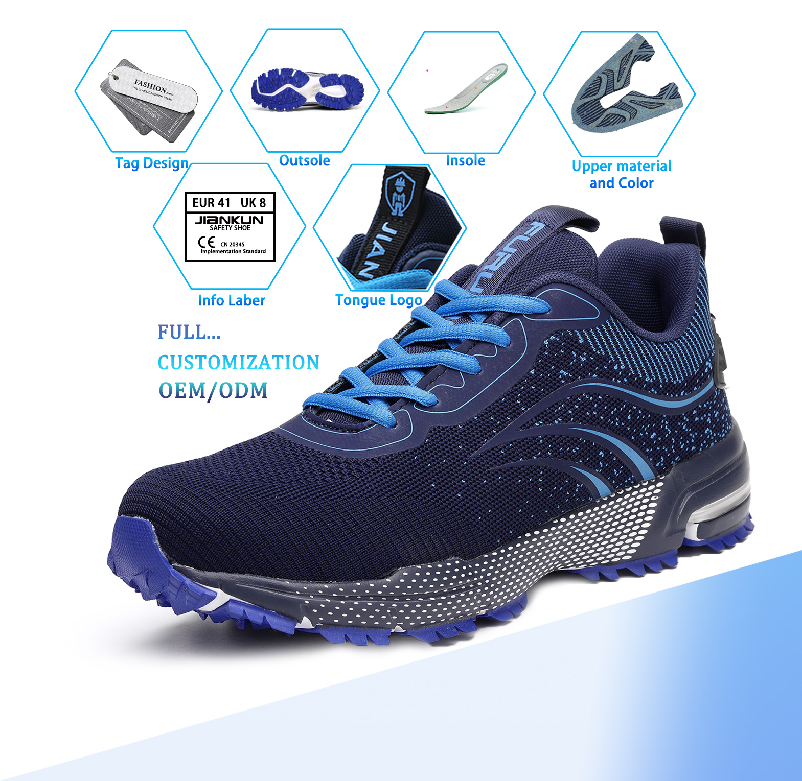 Lightweight CE safeti shoe man work footwear Comfortable Breathable with Non-Slip sole steel toe safety shoes trainers jogger