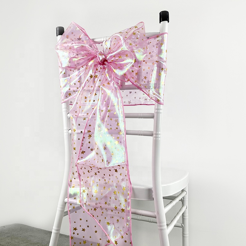 Fancy Ruffle Chair Sashes Pink Organza Chair Sash Bow Ties for Event and Party Supplies