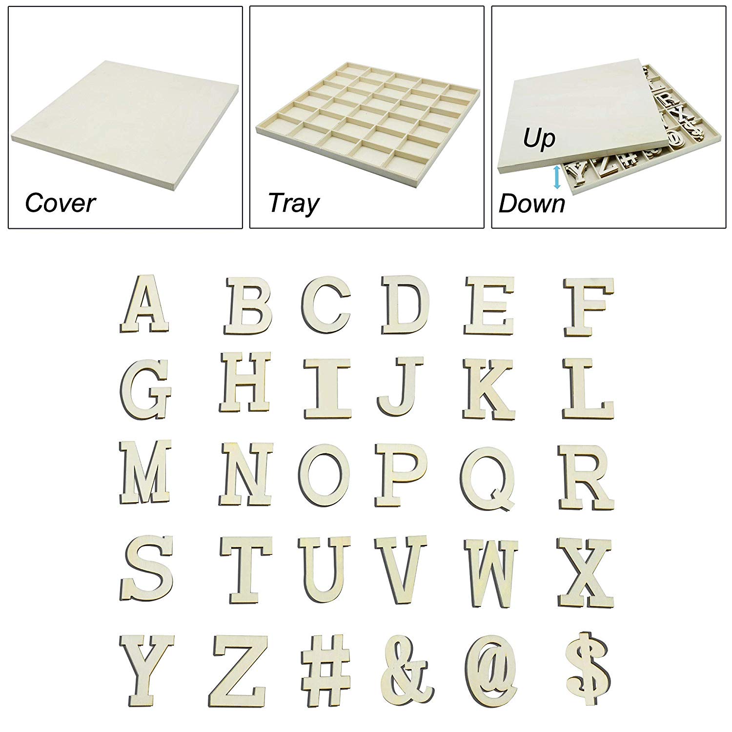 Learn home decoration wooden craft letters with storage tray set wooden letters large