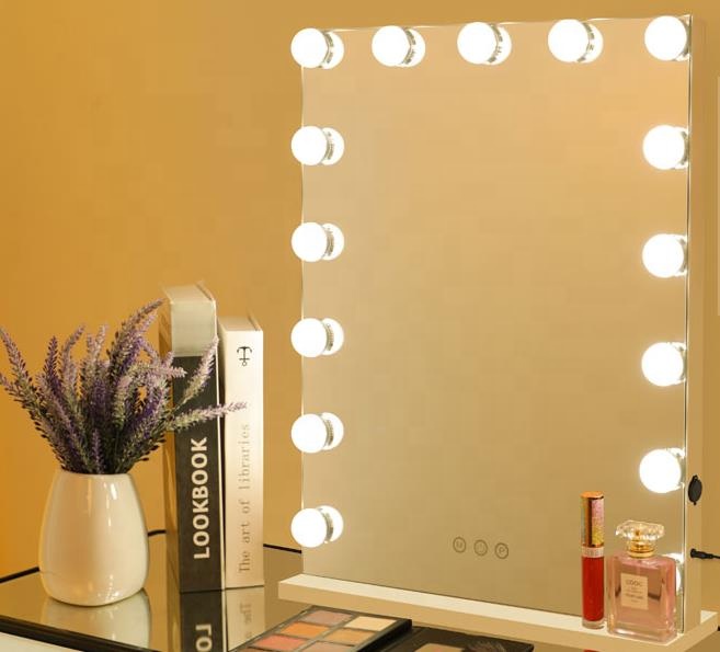 Large Size HD Mirror Hollywood Style Tabletop LED Makeup Mirrors with Light Bulbs with USB Port
