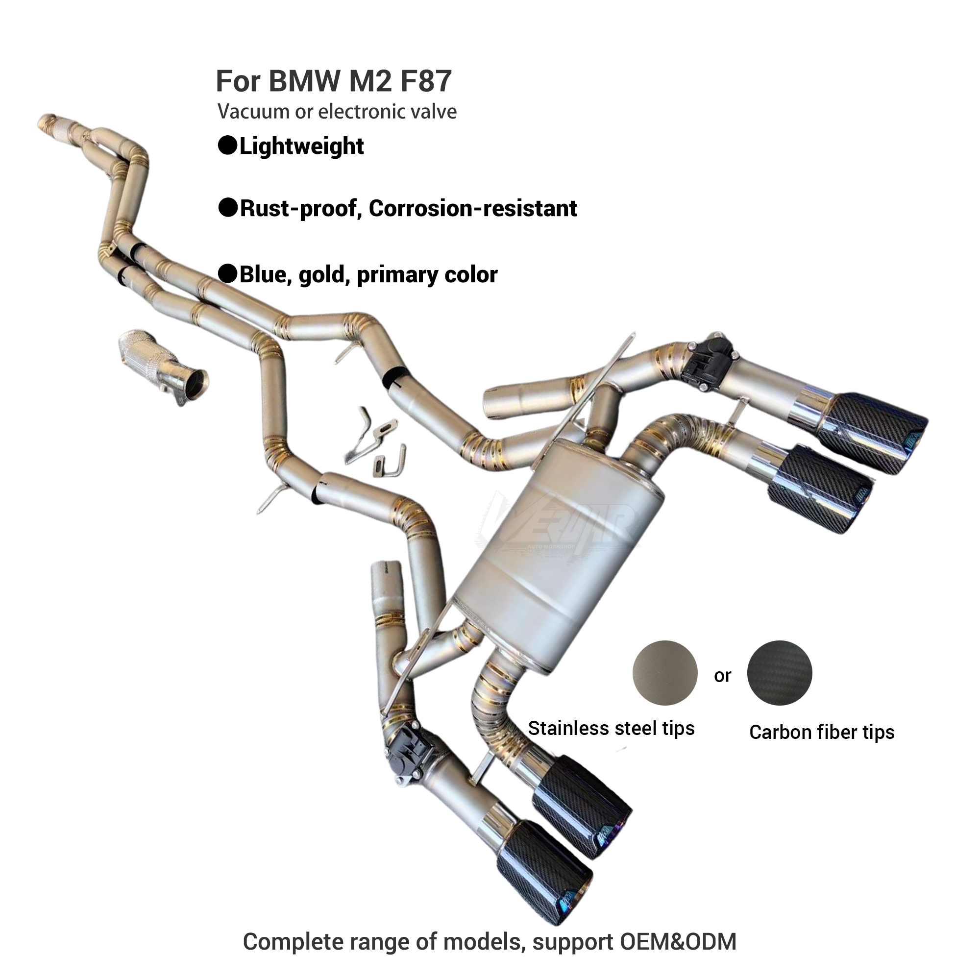 Modified Car Titanium Alloy Catback Exhaust Pipe With Carbon Fiber Tips For BMW M2 F87 S55