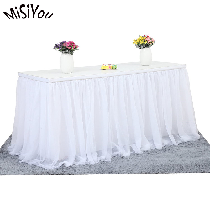 Wholesale tulle table skirt suitable for rectangular or round table fluffy tutu skirt suitable for parties wedding