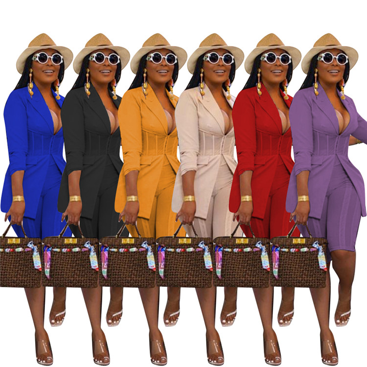 2021 New Ladies 2 Piece Office Suits Long Sleeve Nipped Waists Autumn Women Clothes Two Piece Set