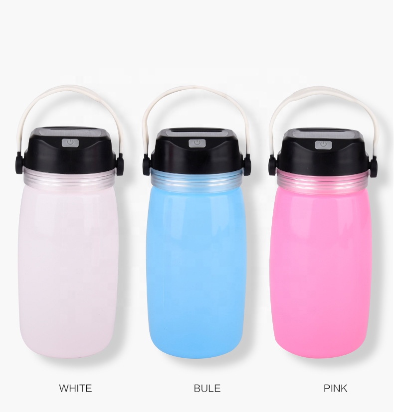Wholesale Multi-function Waterproof Rechargeable Portable Silicon Water Bottle Outdoor Solar Led Camping Light