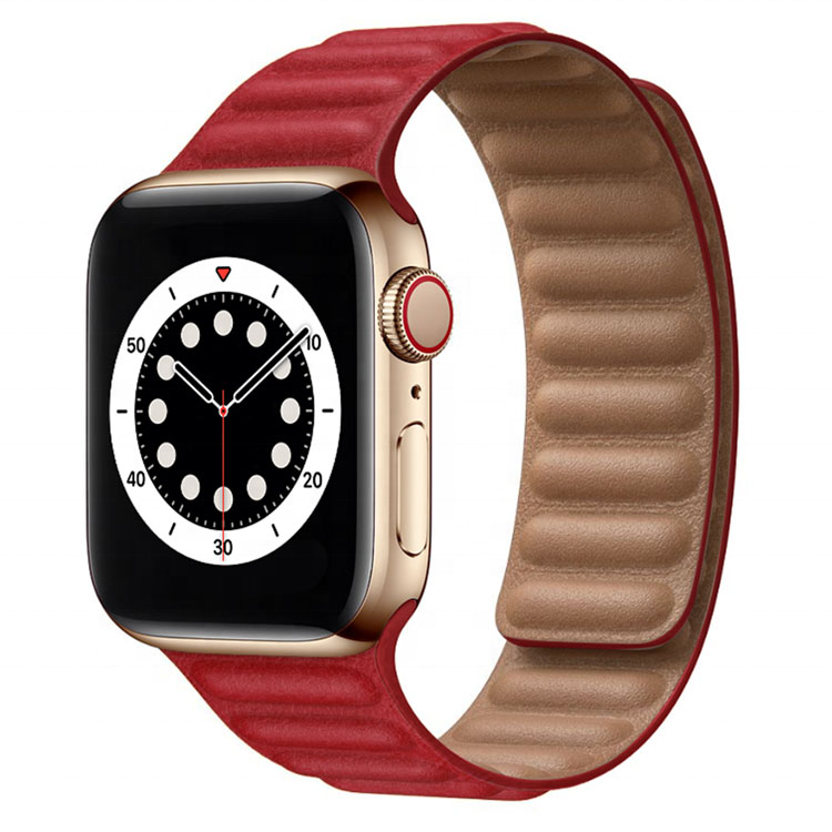 Distinctive wrist watch magnetic loop band 45mm 41mm genuine leather link watch strap for apple watch series 7