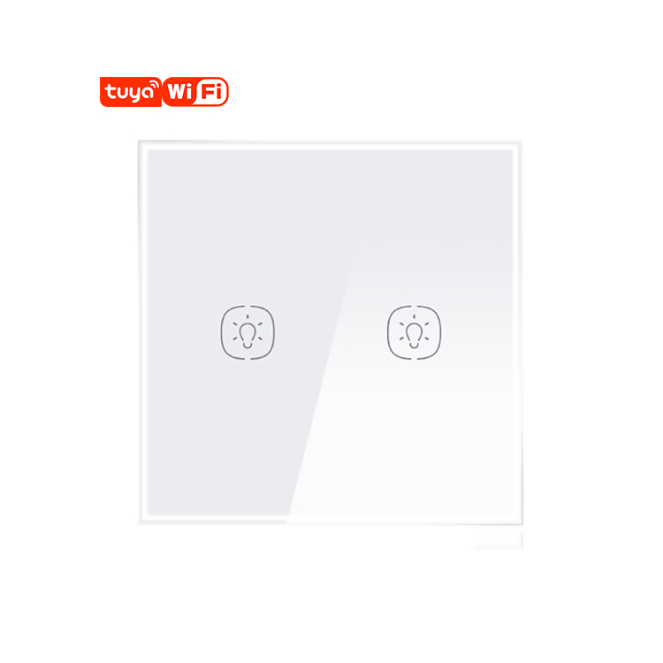Умный настенный выключатель ZigBee, стеклянный выключатель с сенсорным датчиком, европейский стандарт, 2 клавиши, без нейтрального провода, для умного дома