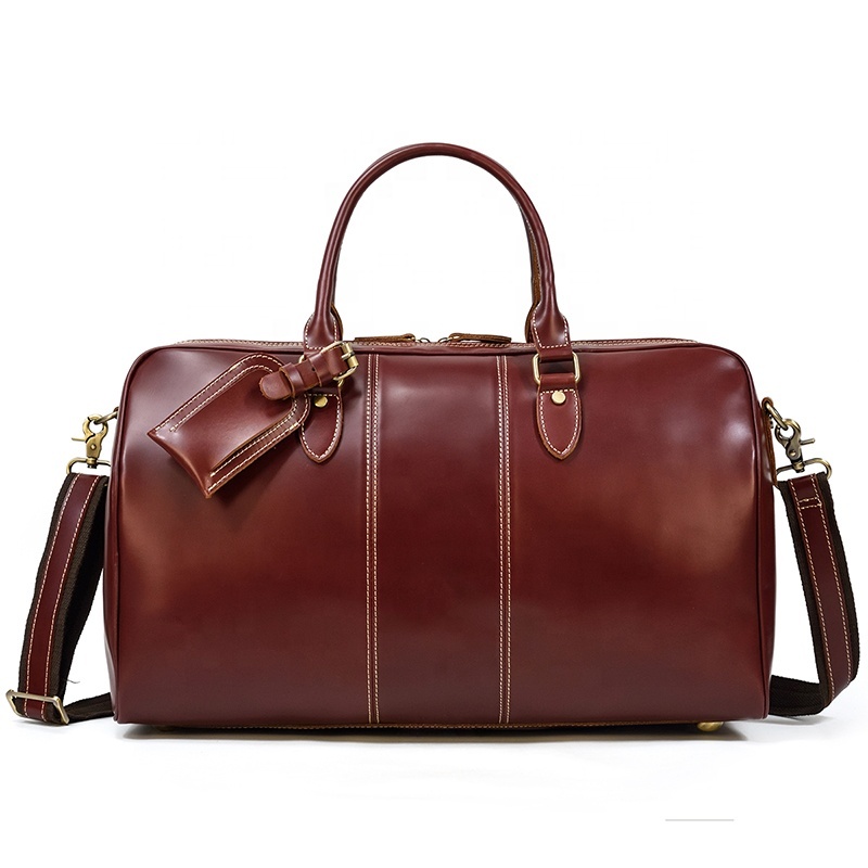 Round Zipper Stylish Wine Red Women Top Grade Leather Travel Bag Large Capacity Men Genuine Leather Luggage Travel Bag