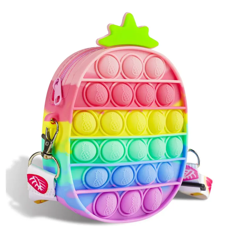 2022 Kids New Hand Pop Bag Bubble Sensory Toys Silicone Sling Rainbow Round Avocado Pop Bag