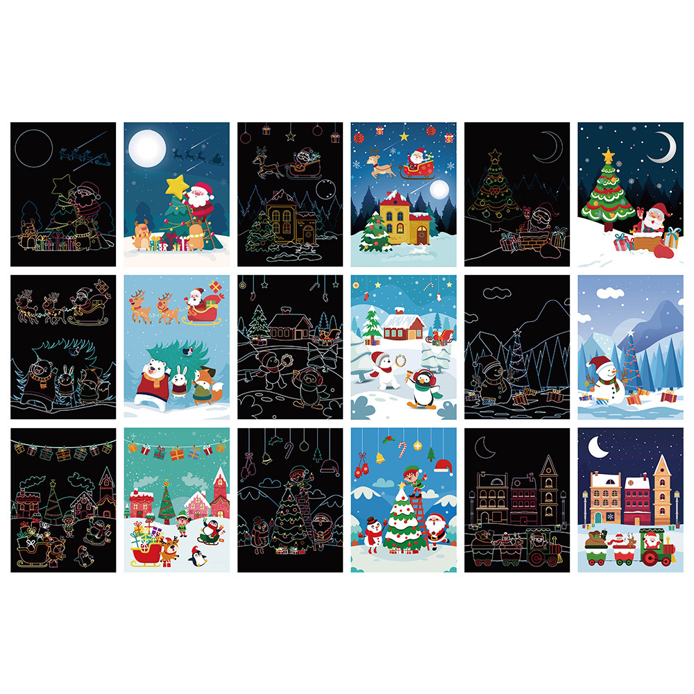 Hot selling 9 pieces set Decorative painting scratch Scraping painting drawing paper DIY Halloween Christmas gifts