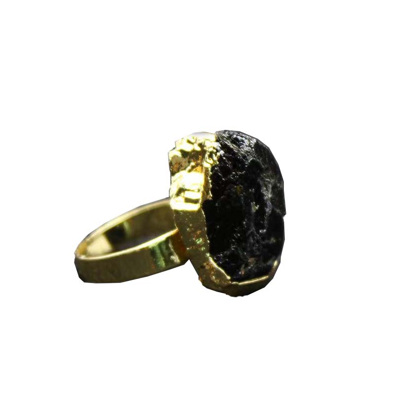 wholesale natural raw stone ring cuff stone gold plated black tourmaline ring