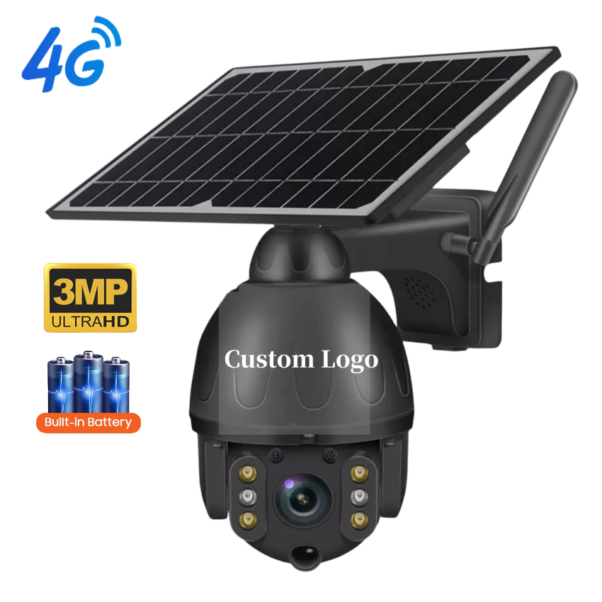 Custom Your Own Logo 3MP 4G HD IP PIR Human Detection PTZ Security System Waterproof Outdoor 4G SIM Card Solar CCTV Camera