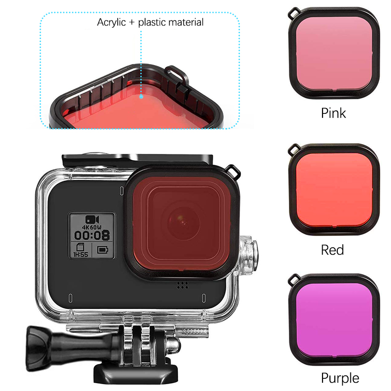 Фильтры для объектива Аксессуары для GoPro Hero 8 красный розовый фиолетовый комплект подходит только для водонепроницаемого корпуса для экшн-камеры GoPro 8 1 шт.