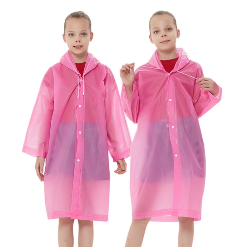 Age 2-10 Years Kids Hooded Button Down Long Jacket Rainwear EVA Lightweight Plastic Raincoat Waterproof Children Rain Poncho