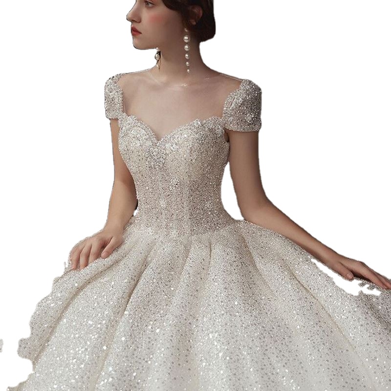 MKMN plunging neckline lace wedding dress bridal gowns
