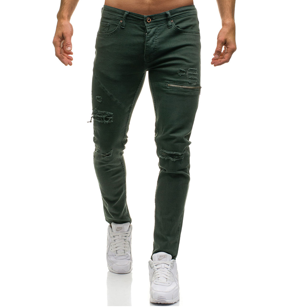 2021 New Fashion Mens Cotton Ripped Hole Jeans Casual Slim Skinny White Black Jeans Men Trousers Casual Male Hip hop Denim Pants