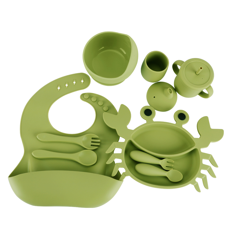 100% Food Grade Silicone Baby Feeding Set Tableware For Kids Plate Bowl Bib Drinking Mug Cup Set