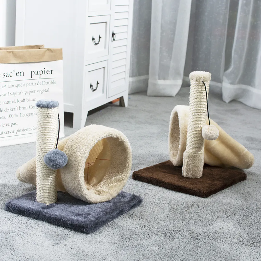 Small Plush Wooden Wholesale Interactive Pet Scratch Scratching Cat Scratcher Cat Toy Tree Post For Cat