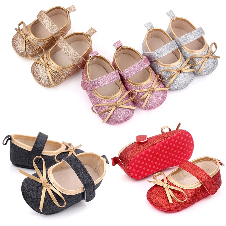 Wholesale glitter upper material dress shoes top selling bow shoes stock comfortable casual shoes