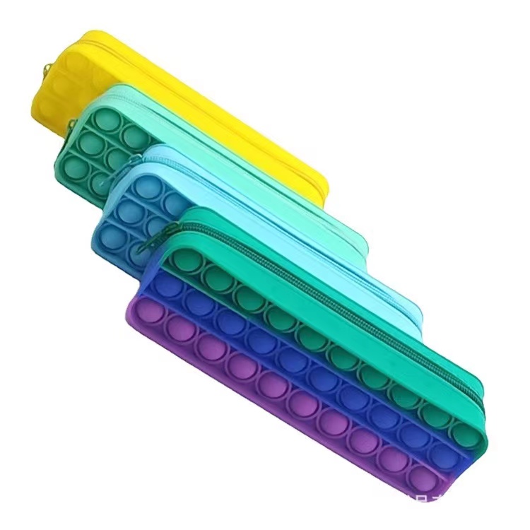 Rainbow Pop Pencil Case Simple Sensory Silicone Bubble Stationery Storage Bag For Children Pop Fidget Toys Stress Relief