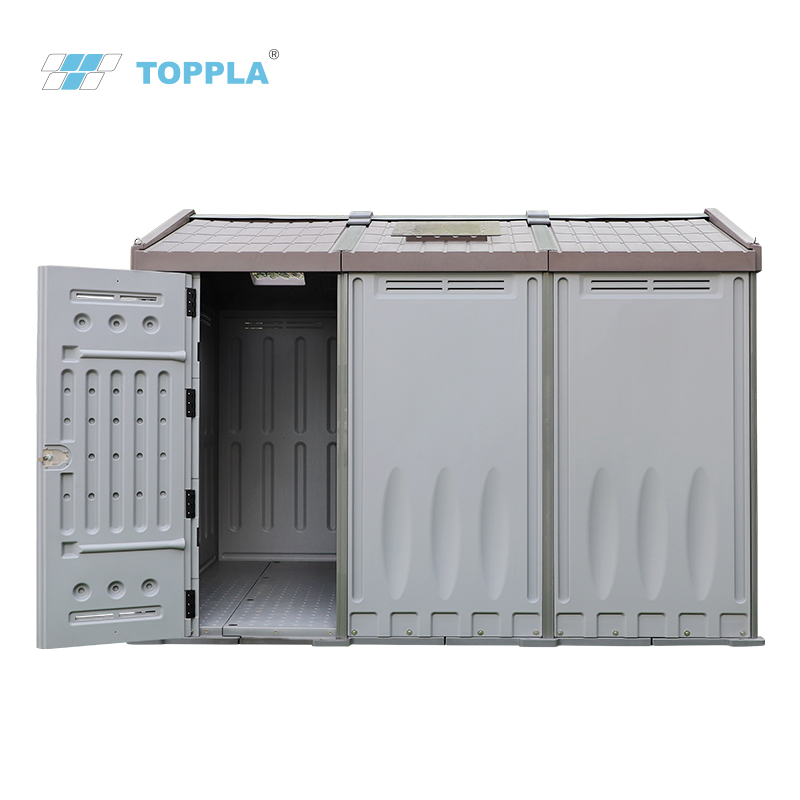 2021 NEW style Garden plastic Tool Shed Size Brown Roofed Grey Color Outdoor Shed