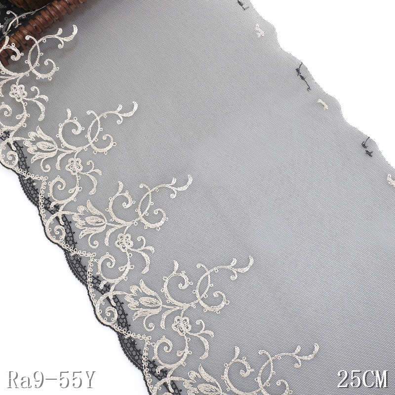 spot sale black mesh unilateral flower embroidery fabric lace for women
