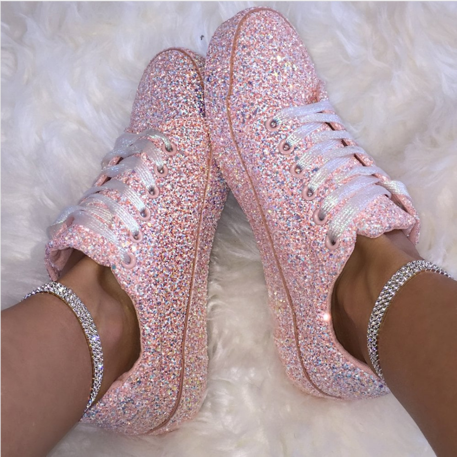 PDEP wholesale best selling high quality young girls board shoes pink sequin casual shoes for ladies fashion sneakers for women