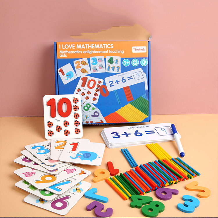 Kindergarten Learning Recognition Enlightenment Teaching Aid Wooden Number Cards Digital Matching Counting Math Toys