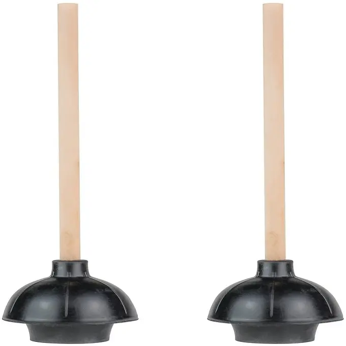 Toilet Plunger Double Thrust Force Cup Heavy Duty Commercial Grade with 18 Wood Handle 2 Pack