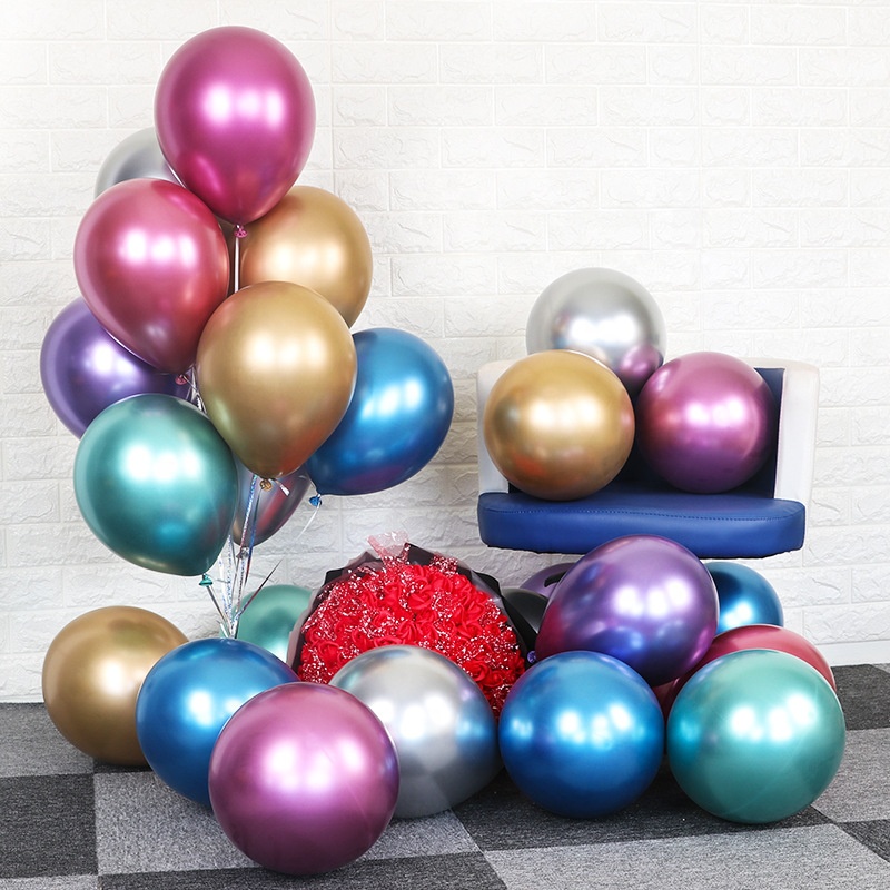 50pcs/pack Air Balls Globes Glossy Metal Pearl Latex Balloons Inflatable Chrome Metallic Colors Birthday Party Decor Thick 1.8g