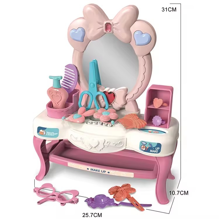 Xierun Dressing Table Role Pretend Play Toy Cosmetic Make Up Set IR Induction Open The Door Princess Girls Toys Beauty Set
