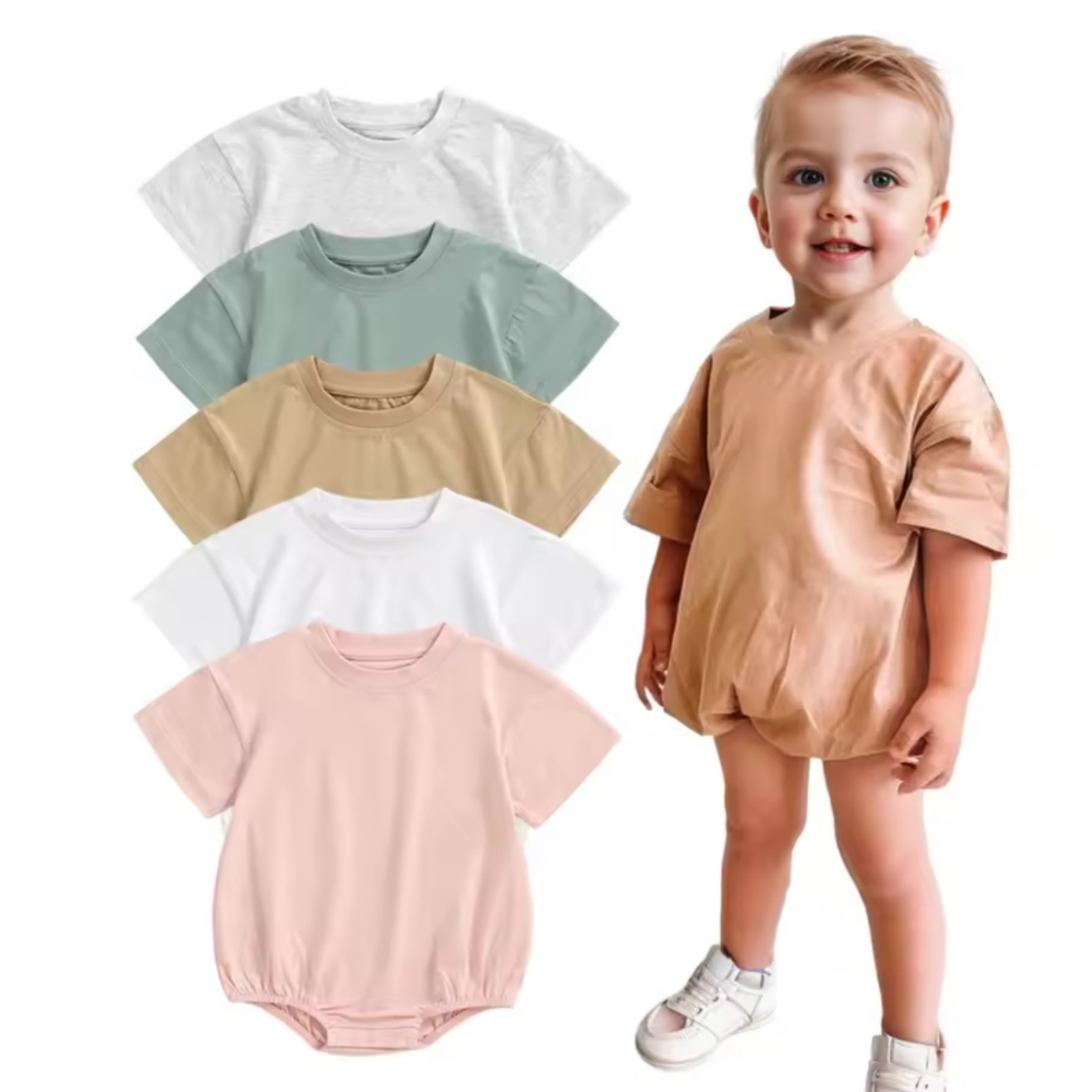 Ready To Ship 100% Organic Cotton Summer Newborn Infant Toddler Gender Neutral Solid Cotton Short Sleeve Baby Bodysuit Romper
