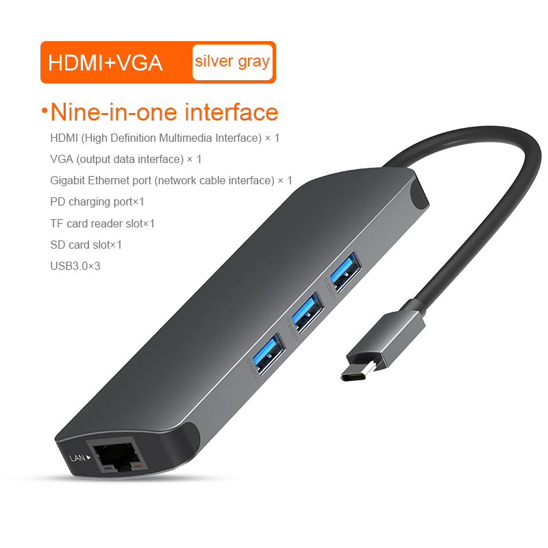 9 в 1 USB-C концентратор USB3.0 Micro TF 3,5 мм RJ45 аудио Интернет порт USB-C naar 4K MD Thunderbolt Ethernet LAN Тип C концентратор usb