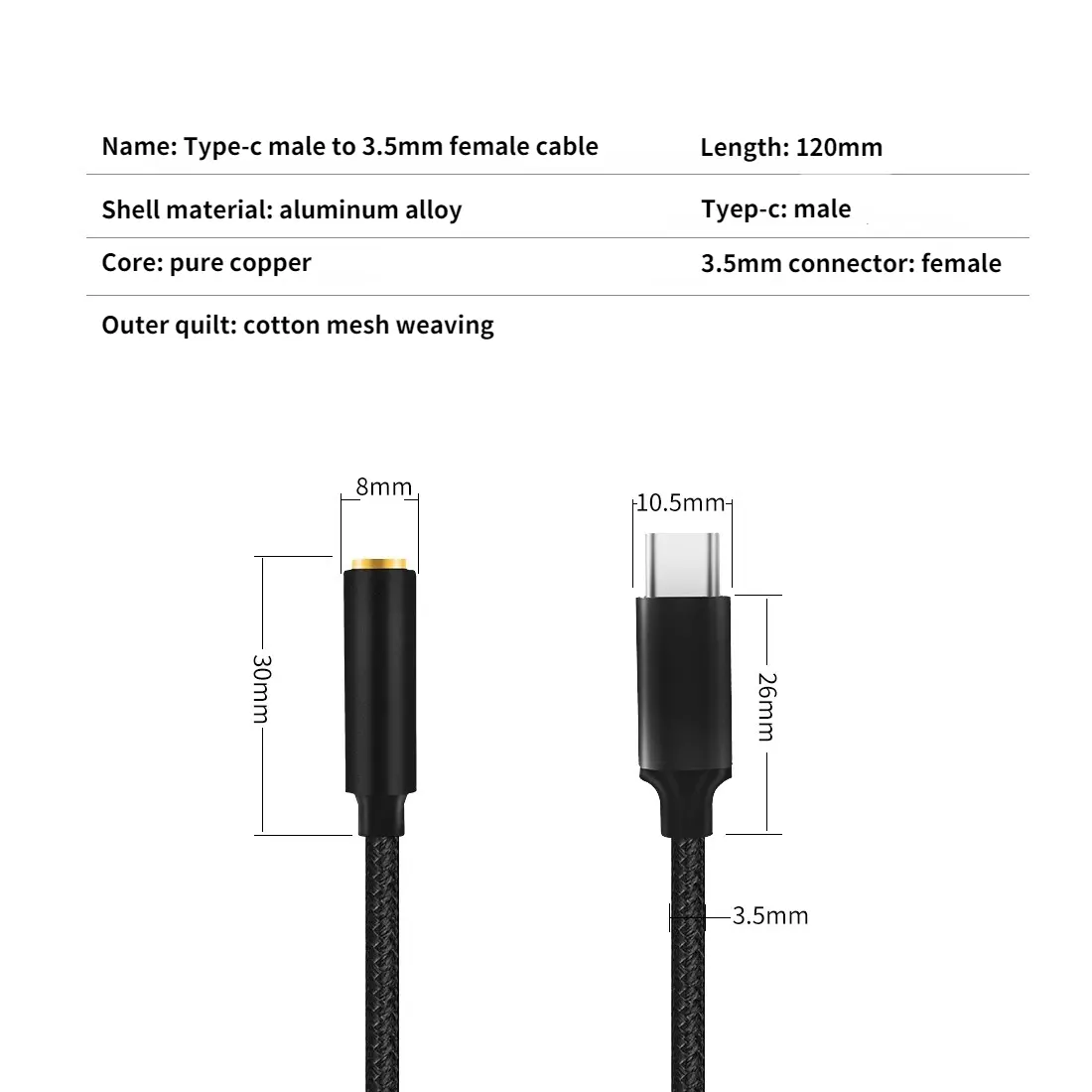 Hot Selling USB Type-C To 3.5mm Headphone Jack Type-C To 3.5mm Headphone Audio Jack Adapter Cable USB C To 3.5mm Adapter