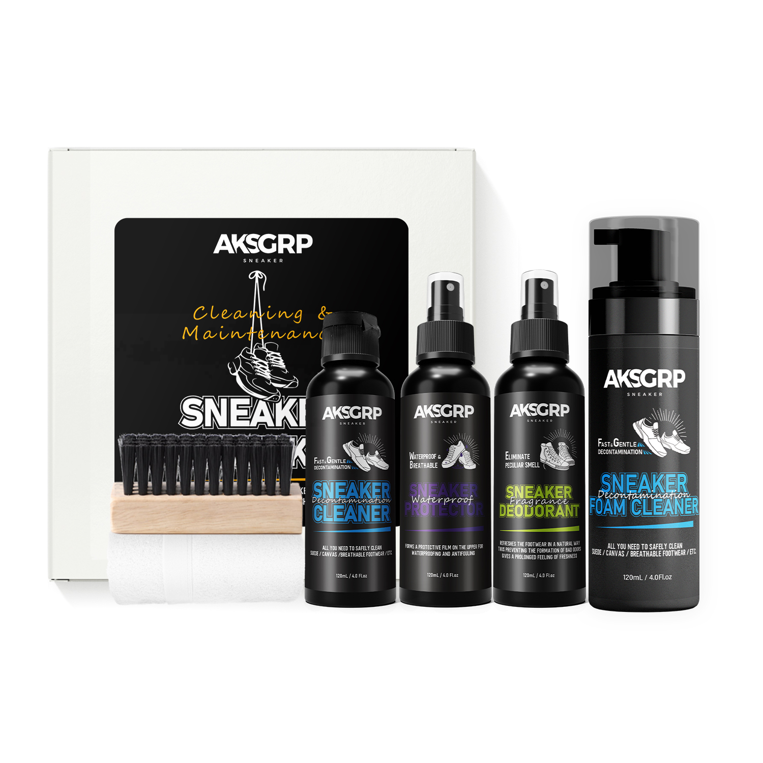 AKSGRP Private Label 6 in 1 shoe foam liquid cleaner kit shoe care kit sneaker cleaning kit