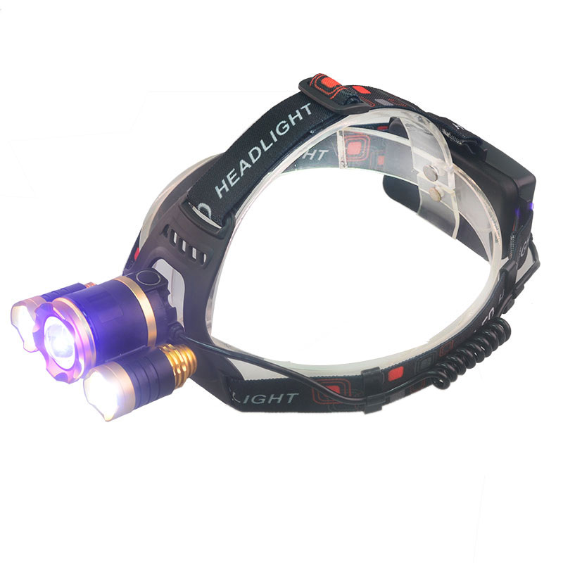 Супер Ультрафиолетовый фонарь на голову зум t6 led Охота флуоресценции налобный фонарь перезаряжаемые с УФ-фильтром
