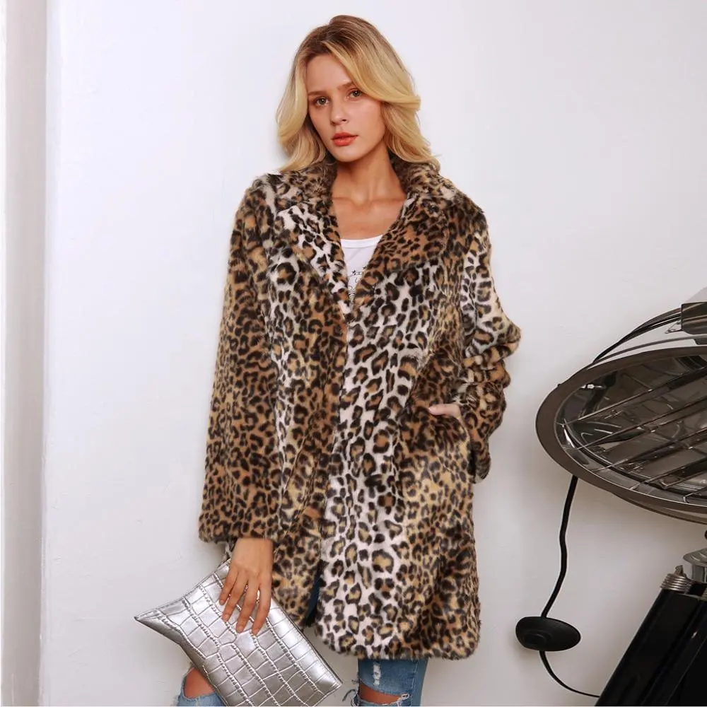 Оптовая продажа, дешевое модное женское длинное пальто из искусственного меха с леопардовым принтом