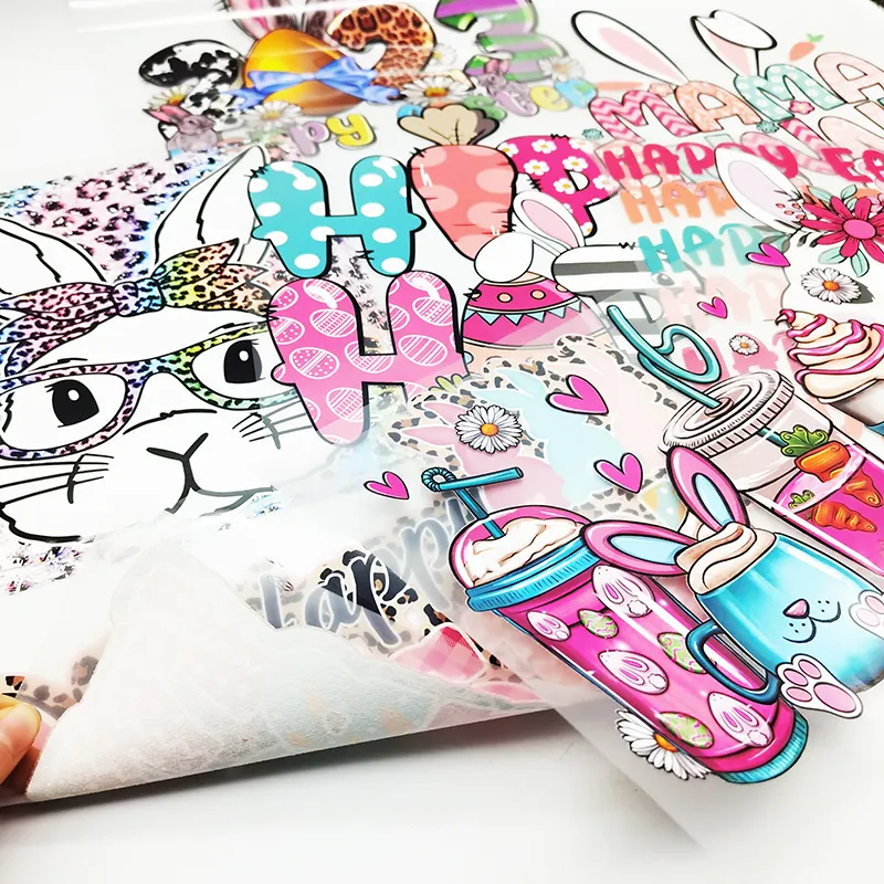 wholesale egg rabbit bunny design custom screen print transfers dtf transfer easter printing for T-shirts