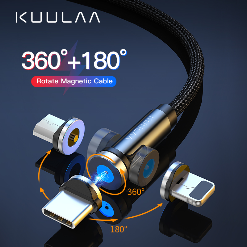 Магнитный Usb-кабель Kuulaa 3 в 1, кабель для быстрой зарядки мобильного телефона с портом Type-C Micro, Магнитный зарядный кабель для iPhone