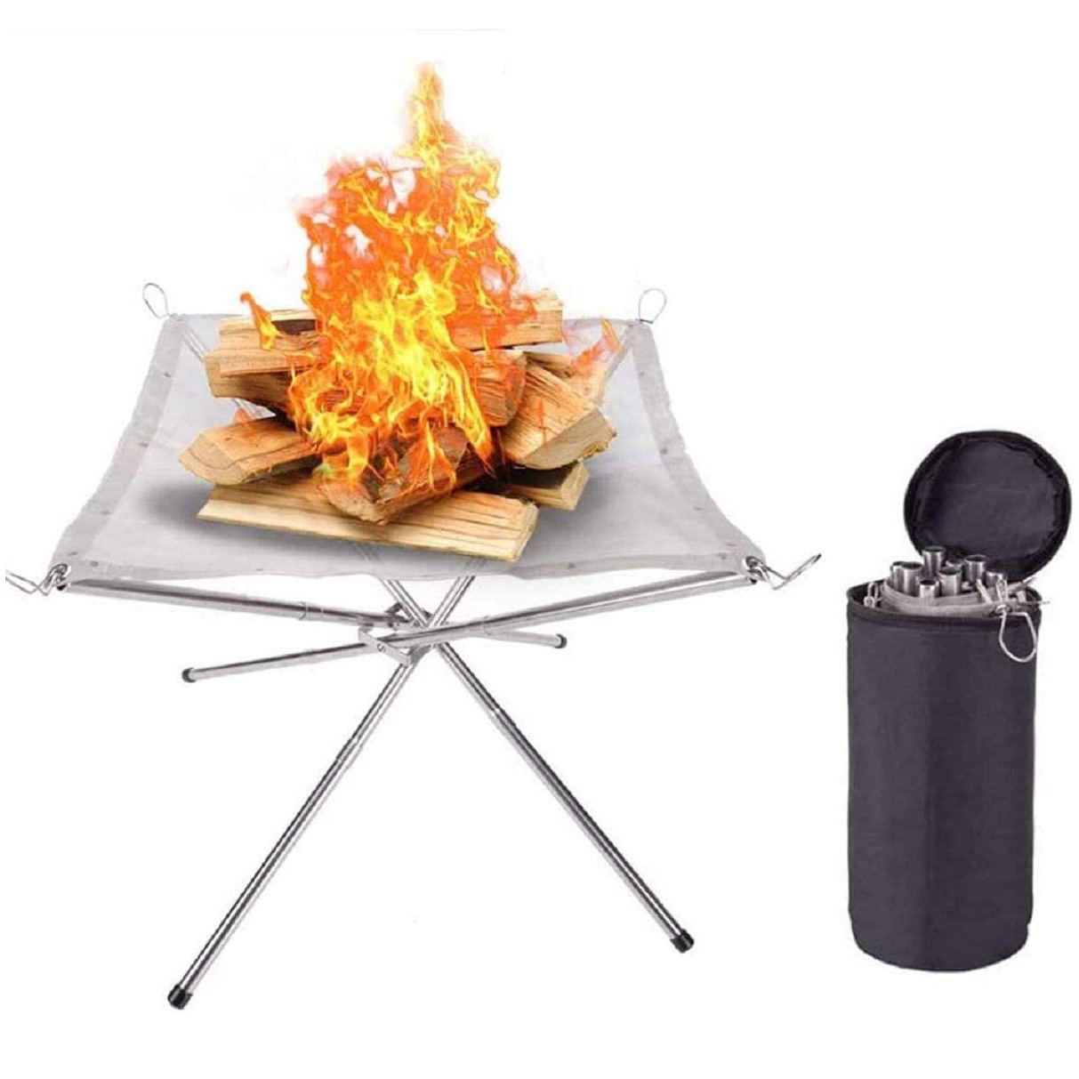 Fire Pit Firewood Stand 22 Inch Camping Stainless Steel Mesh Fireplace