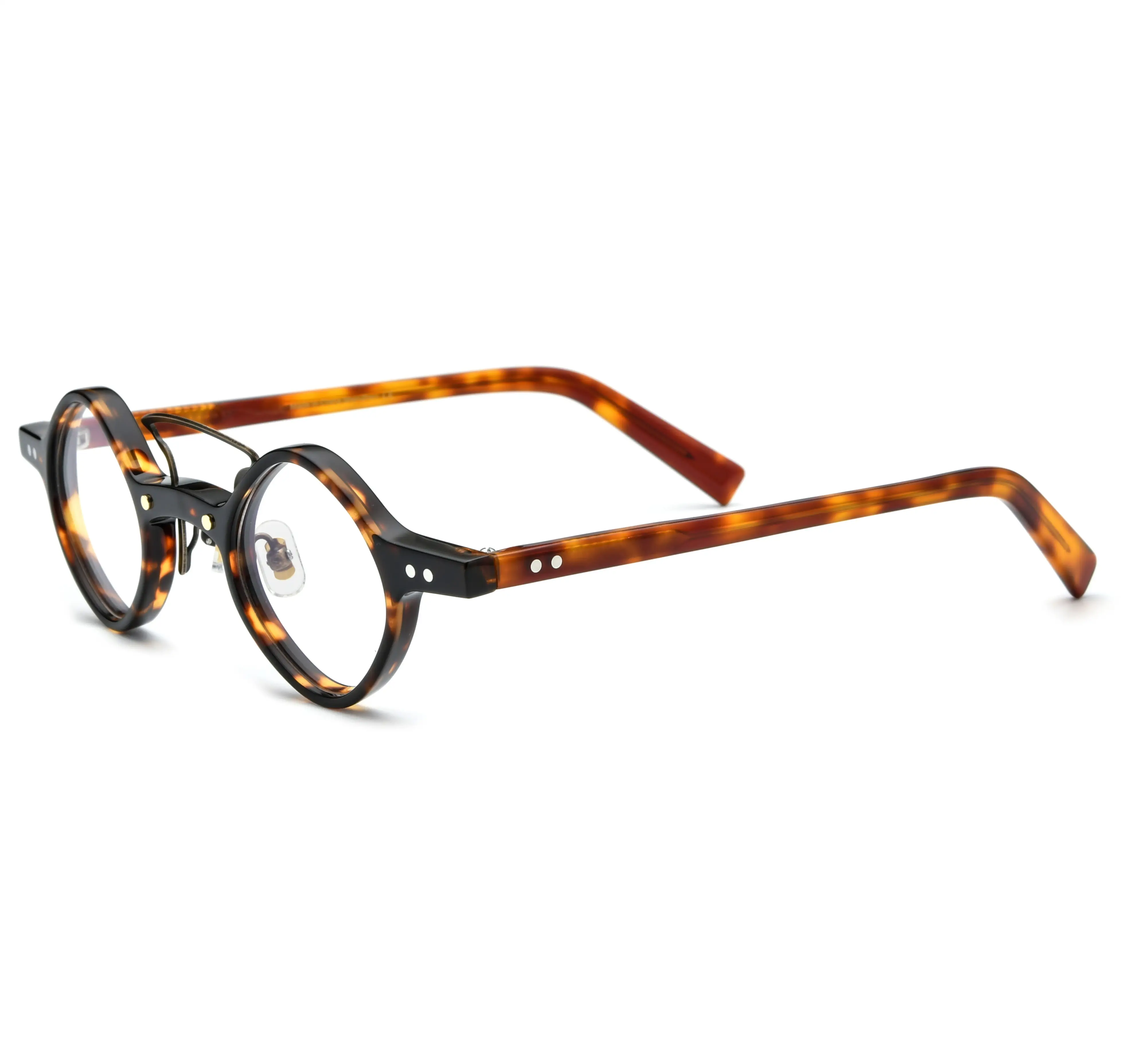 Bright solid color transparent hawksbill color metal strip splicing near round glasses frame