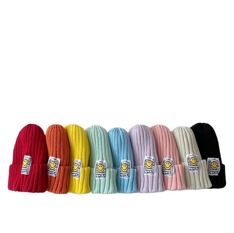 Cheap Baby Hats Winter Knitted Kids Beanies Cotton Warm Smile Newborn Hats Custom Infant Toddler Beanie