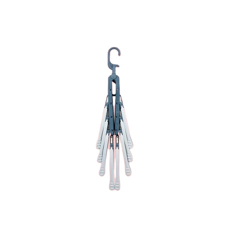 Folding hanger lake blue household clothes hanger drying rack multi clip hook telescopic storage rack