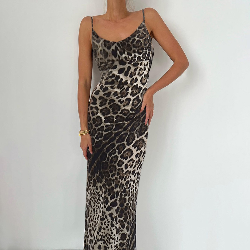 Sexy leopard print suspender sleeveless backless slimming wrap buttocks Women Summer Sexy Dresses