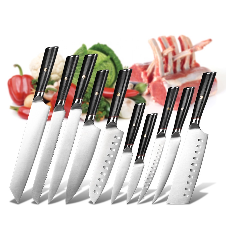 German Stainless Steel Black Mirror Wood Handle Kitchen cooking Knife set