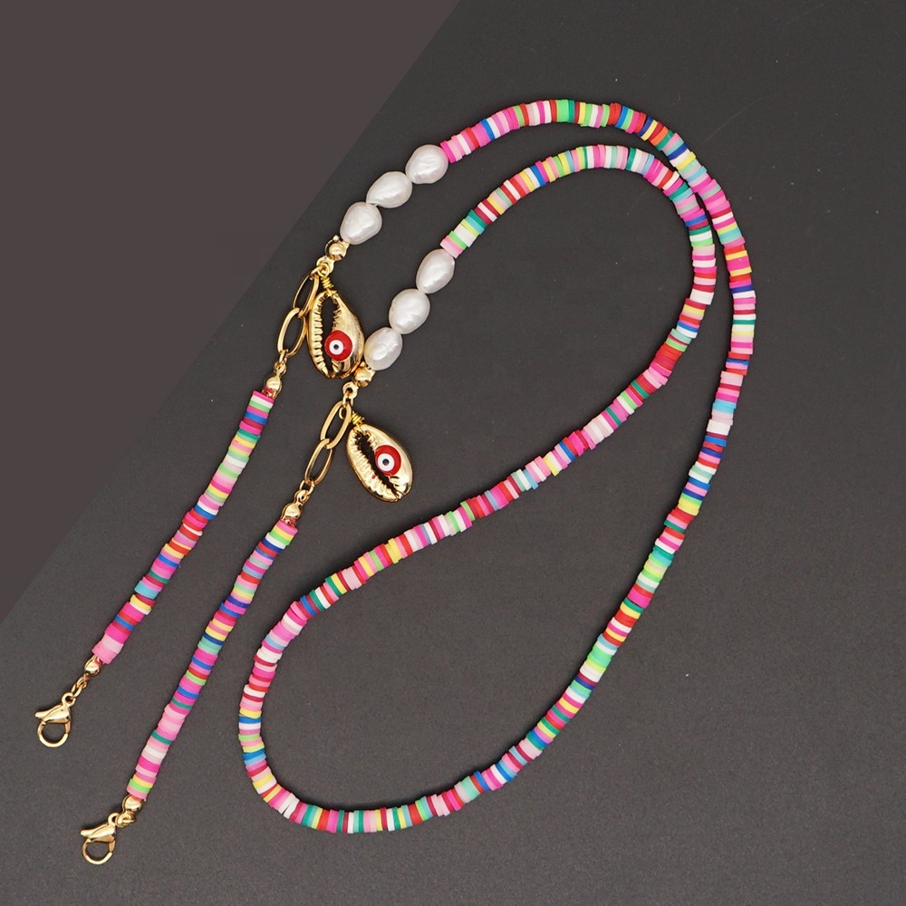 Cross border accessories Bohemian color soft pottery masked chain anti slip glasses chain natural freshwater pearl shell jewelry